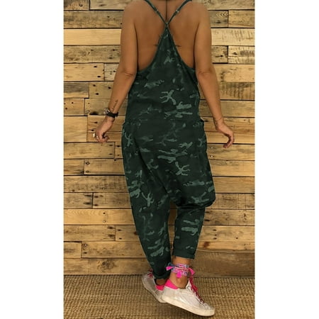 

Aayomet Bodycon Jumpsuit For Women Women Print Camouflage Loose Jumpsuits Rompers V-neck Herem Pants Sport Slacks Black M