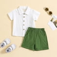 thumbnail image 2 of BLVB Baby Boy Girl Summer Clothes Toddler Infant Cotton Linen Short Sleeve Button up Dress Shirt Pocket Shorts Set 2PCS Outfit(Army Green,6-12 Months), 2 of 6