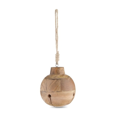 My Texas House Wood Jingle Bell Christmas Hanging Décor in Natural Finish, 6 inch