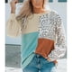 thumbnail image 3 of Jersey de manga larga con cuello redondo y costuras para mujer, suéteres de punto cómodos e informales para uso diario, estampado de leopardo L, 3 of 7