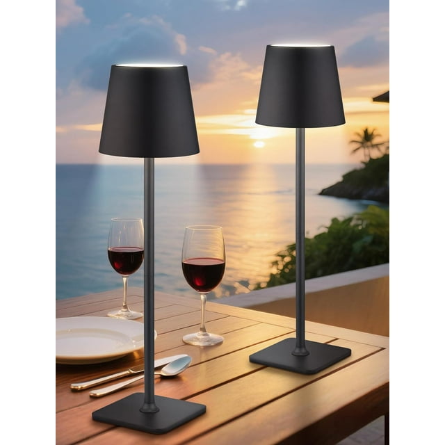 Lampes Rechargeables Lampes Sans Fil Ensemble de 2, Lumières à Batterie 6000mAh, Lampe de Table Rechargeable à Intensité Réglable+3 Couleurs, Petite Lampe de Table Portable Sans Fil pour Chambre/cuisine/salle de Bain/salle à Manger/bar/extérieur