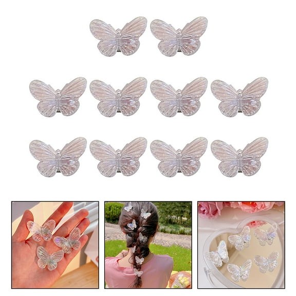 WRITWAA Set of 10 White Plastic Butterfly Hair Clips for Women, Small Size Hair Accessories for Everyday Use