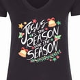 thumbnail image 4 of Inktastic Jesus is the Reason for the Season Christmas Bells and Stars Women's V-Neck T-Shirt, 4 of 5