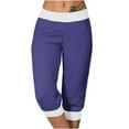 thumbnail image 1 of Timegard Joggers for Women Capris Mid Waisted Drawstring Color Block Comfy Casual Crop Pants with Pockets, 1 of 6
