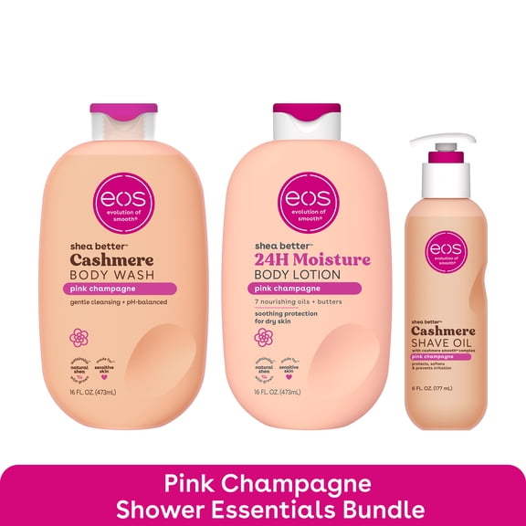 eos Pink Champagne Body Wash, Body Lotion, & Shave Oil Bundle