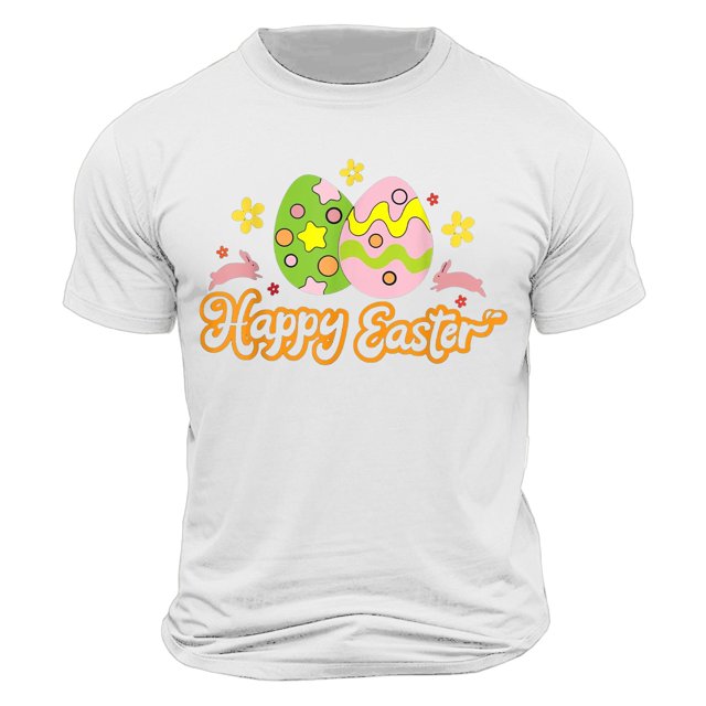Camisa Casual de Cuello de la Tripulación de la Impresión de Pascua de Manga Corta de Verano Top Ligero de Poliéster para los Hombres, Camiseta de Manga Corta para el Uso Diario de Primavera Verano