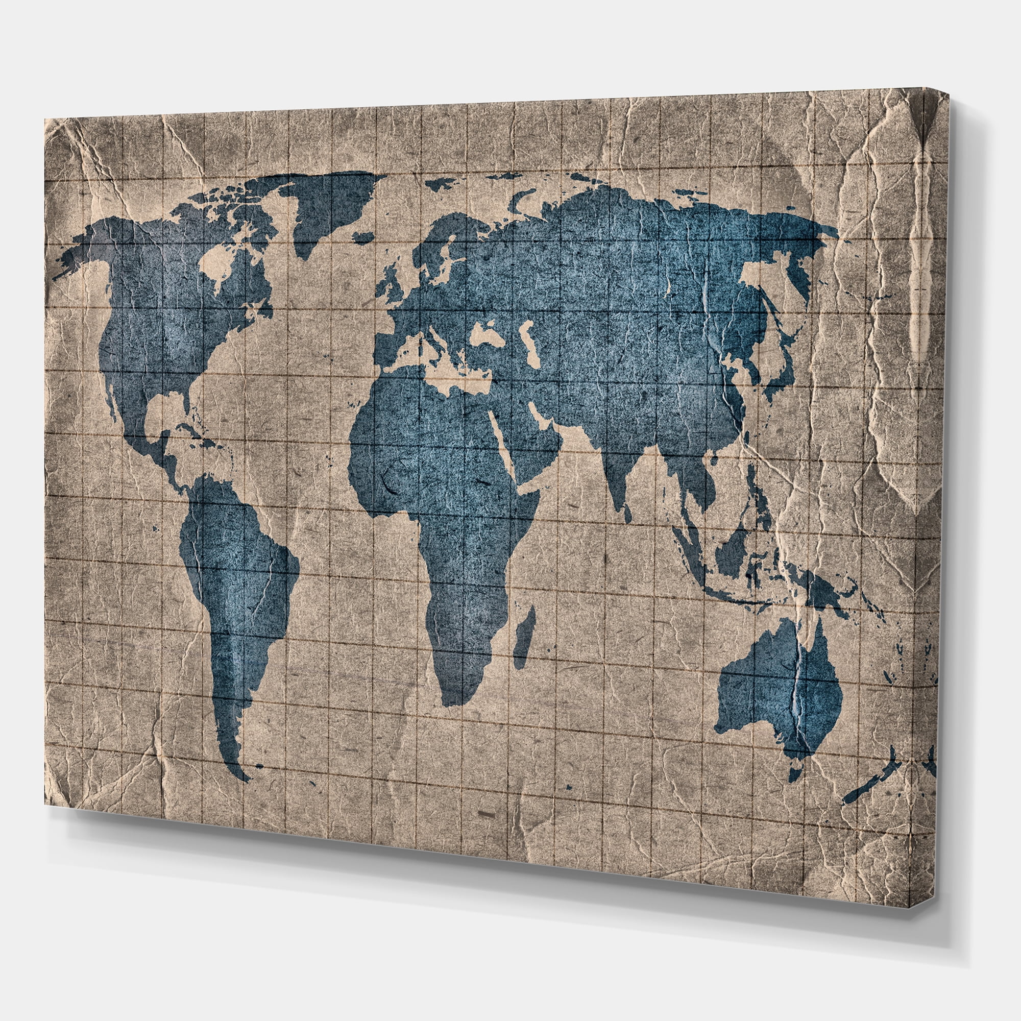 Designart ' Ancient World Map I ' Rustic Canvas Wall Art Print