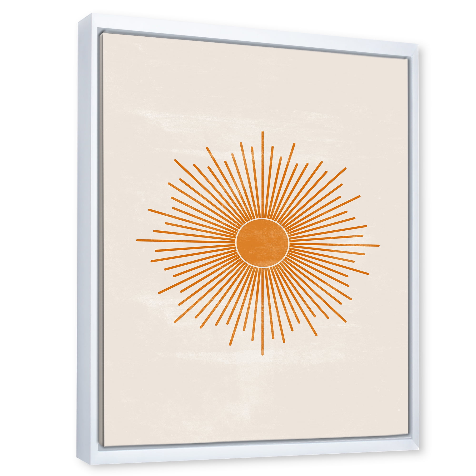 Designart 'Orange Sun Print On Beige II' Modern Framed Canvas Wall Art Print
