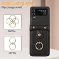 thumbnail image 5 of Phone Case for Samsung Galaxy Z Flip 3 5G 2021 Wallet Cell Cover with and Crossbody Strap Ring Stand RFID Credit Slot Card Holder Leather Flip ZFlip3 Z3 Flip3 3Z Women Men Girls Black, 5 of 7