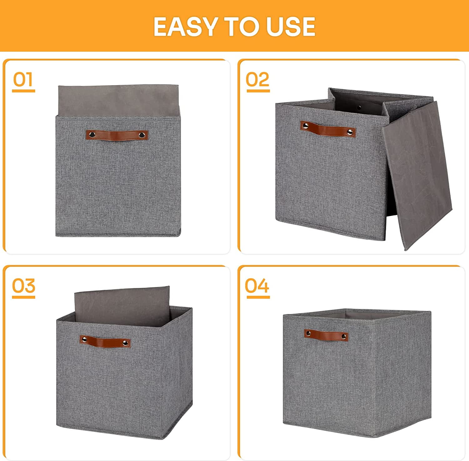 Bidtakay Large Storage Basket 13x13 4 PCS Bins Collapsible Storage Baskets,Storage Cube Bins with Handles