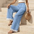 thumbnail image 7 of Lace Patchwork Pants for Women Elastic High Waist Drawstring Wide Leg Pants Causal Loose Palazzo Pants, S, 7 of 7