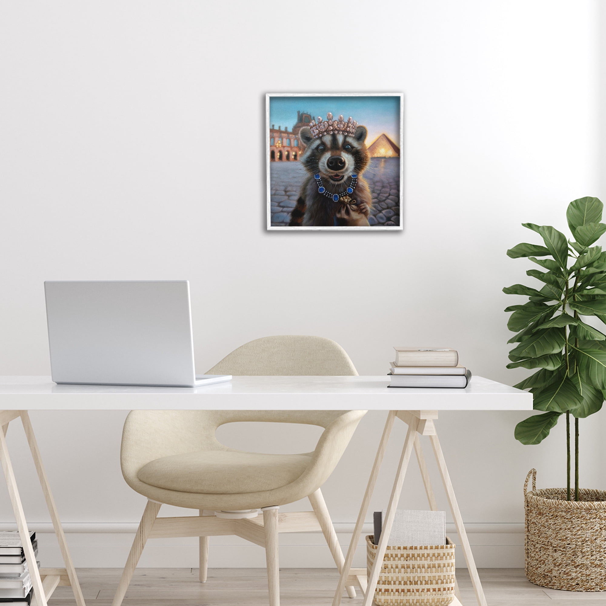 Stupell Industries Louvre Loot Raccoon White Framed Giclee Art, design by Lucia Heffernan