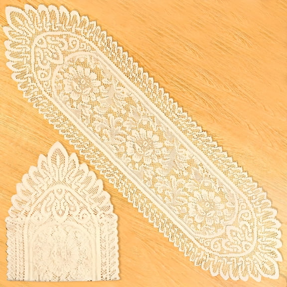 AUQ 2026 New 2 Pack Cotton Crochet Lace Rectangular Doilies Table Dresser Scarf Décor for Table,Dresser,Shelf,Sideboard,White 13" X 45"