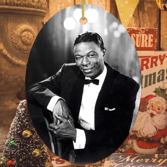 Vintage Nat King Cole Christmas Ornament, 1940s 1950s Black and White Jazz Decoration