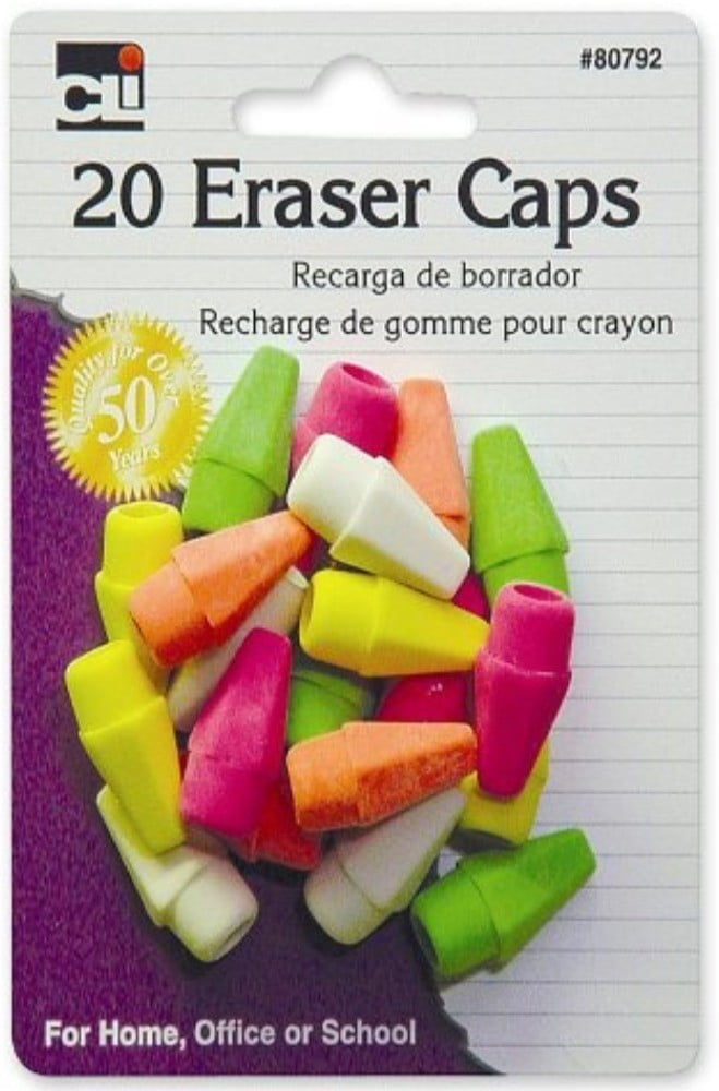 Charles Leonard Pencil Eraser Caps, Neon, Assorted Colors 1 ea (Pack of 2)