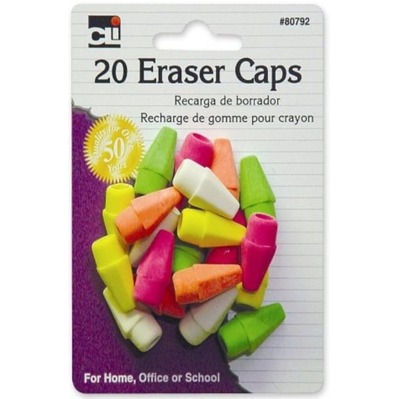 Charles Leonard Pencil Eraser Caps, Neon, Assorted Colors 1 ea