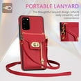 thumbnail image 4 of Phone Case for Samsung Galaxy S20 FE 5G 6.5 inch Wallet Cover with Card Holder Zipper Slot Crossbody Strap Lanyard Leather Stand Cell S 20 EF UW S20FE5G S20FE 20S S2O Fan Edition 4G G5 Women Girls Red, 4 of 13