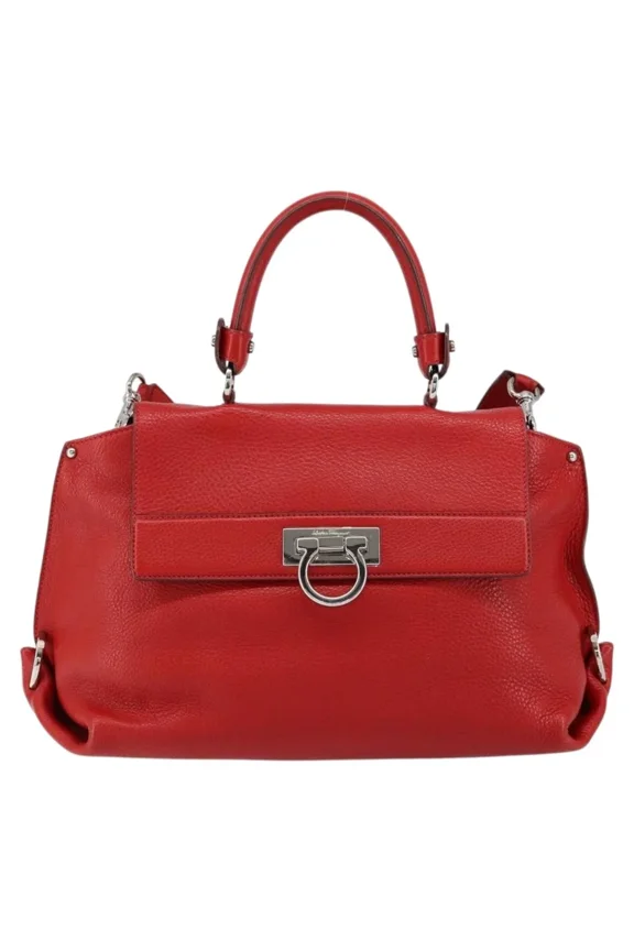 Pre-Owned Salvatore Ferragamo Sofia Satchel Grainy Leather Red Leather Handbag