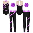 thumbnail image 5 of YUUMIN Kids Girls Gymnastics Dance Leotard Outfits Metallic Striped Bodysuit Tank Top with Pants Hair Purple 10, 5 of 7