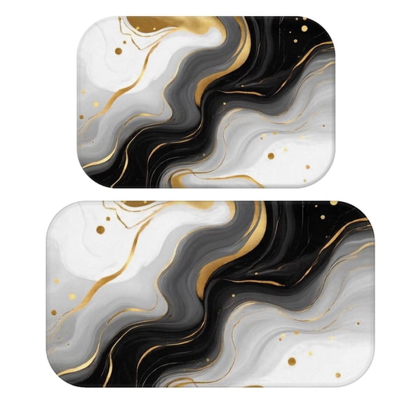 Black and Gold Marble Pattern Bath Mat Set Of 2,Non-Slip Rug for Bathroom,Kitchen,Bedroom,Entrance, 30x17 and 23.5x15.7 Inches