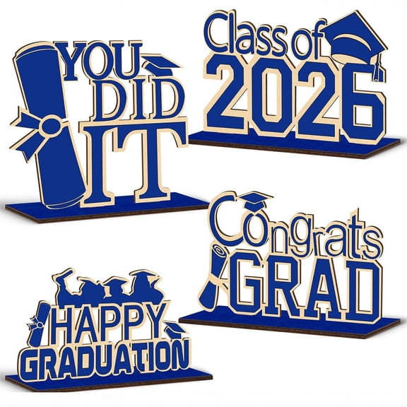 HaCpiu 2026 Graduation Wooden Table Ornament Decorations, Blue Graduation Table Centerpieces, Graduation Wood Signs for 2026 Graduation Party, Entryway Accents & Photo Booth Supplies Decor