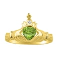 thumbnail image 4 of RYLOS Matching Jewelry Yellow Gold Plated Silver Claddagh Ring & Cross Necklace. Heart Gemstone & Diamonds, 6MM Peridot August Birthstone; Size 9, 4 of 8