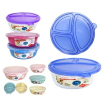 3 Large Microwave Food Storage Containers Section Divided Plates W/ Lids Cover