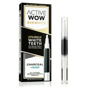 Active Wow 24K White, Sparkly Teeth Whitening Pen, Charcoal   Mint, 0.09 fl oz (2.5 ml)