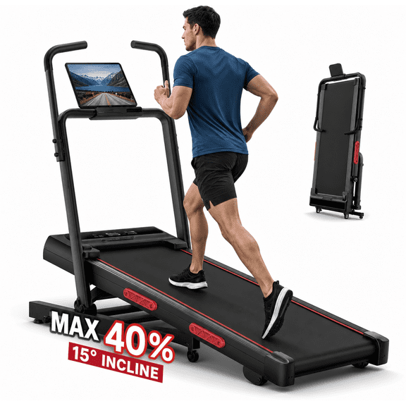 40% Incline Folding Treadmill for Home, 3.0HP Motor&6.2 MPH,350LB Capacity, Portable Walking Pad with Elevated Dual Handle Bar