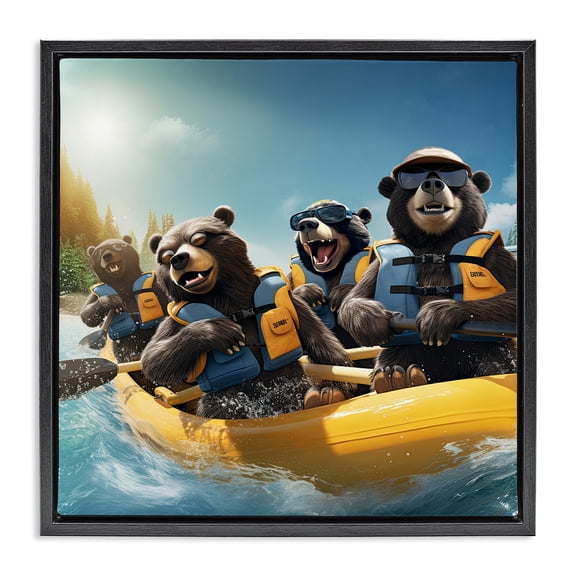 Stupell Industries Eclectic Funny Kayaking Bears Black Floating Frame Canvas Art, 18 x 18, by Jim Baldwin