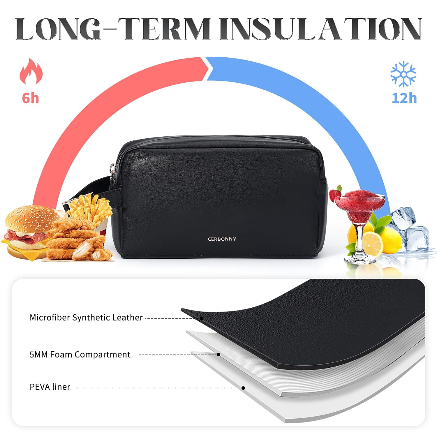 Freezable Lunch Bag,Small Lunch Bag,Insulated Snack Bag,Built-in Ice Packs to Keep Food Fresh,Small Cooler,Breastmilk Cooler,Suitable For Work and Travel（Black）