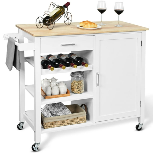 Costway 4Tier Wood Kitchen Island Trolley Cart Storage w/ Wine