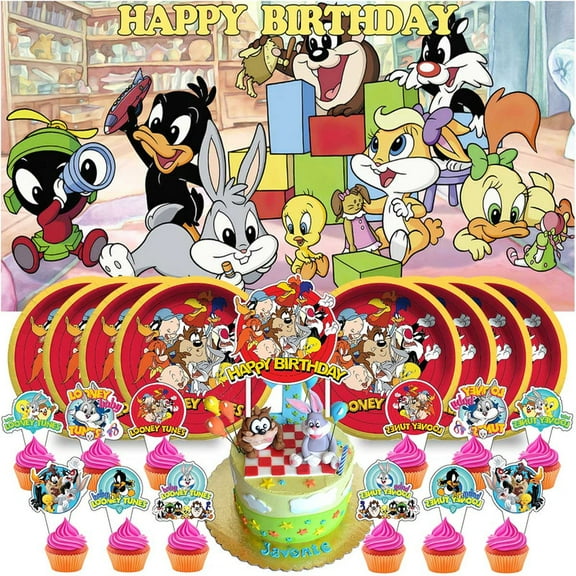 Baby Looney Tunes Birthday Supplies Plates Decorations Decor Backdrop Banner Cake Topper Fans