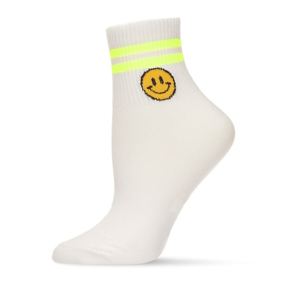 MeMoi Women's Smiley Neon Stripe Cotton Blend Anklet Sock - Womens - Female, 9-11, Neon Yellow