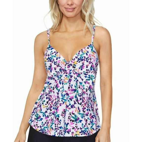 Island Escape Women's Floral Twist-Front Tankini Top White