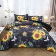 thumbnail image 5 of RYNGHIPY Black Floral Comforter Set Full Size Retro Yellow Sunflower Butterflies Leaves Bedding Set for Home Decor 100% Lightweight Breathable Microfiber Quilt Set (Black, Full), 5 of 7