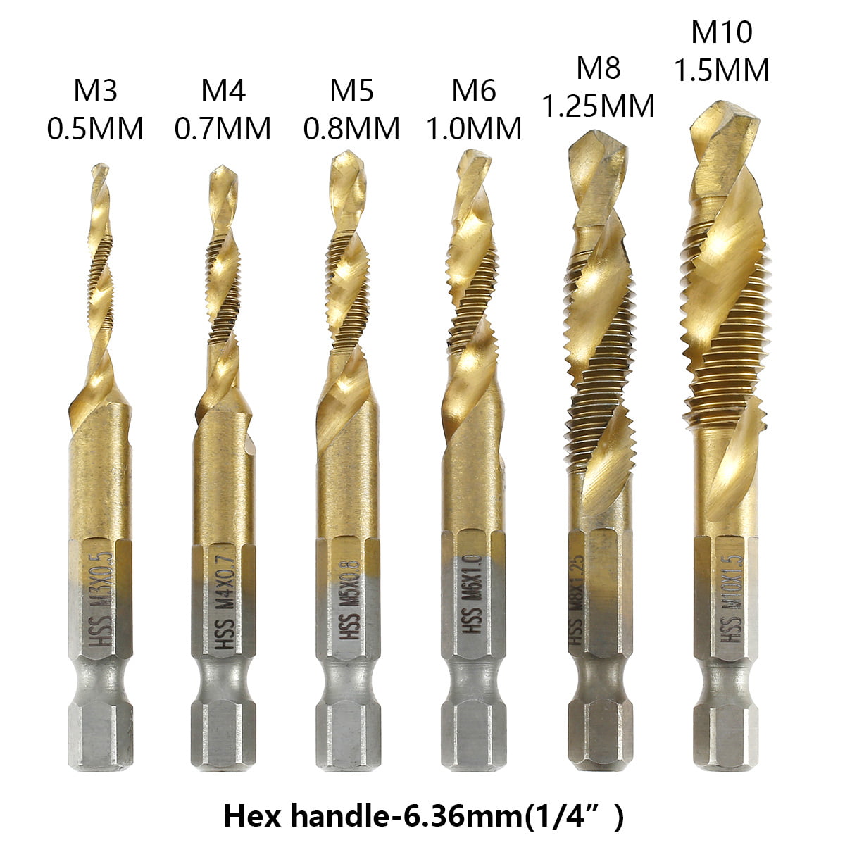 Durable Hex Shank Drill Bit Hand Operated Heat Treatment Hss Tap Drill Bit Metric Silver 4341 6-Piece Set 