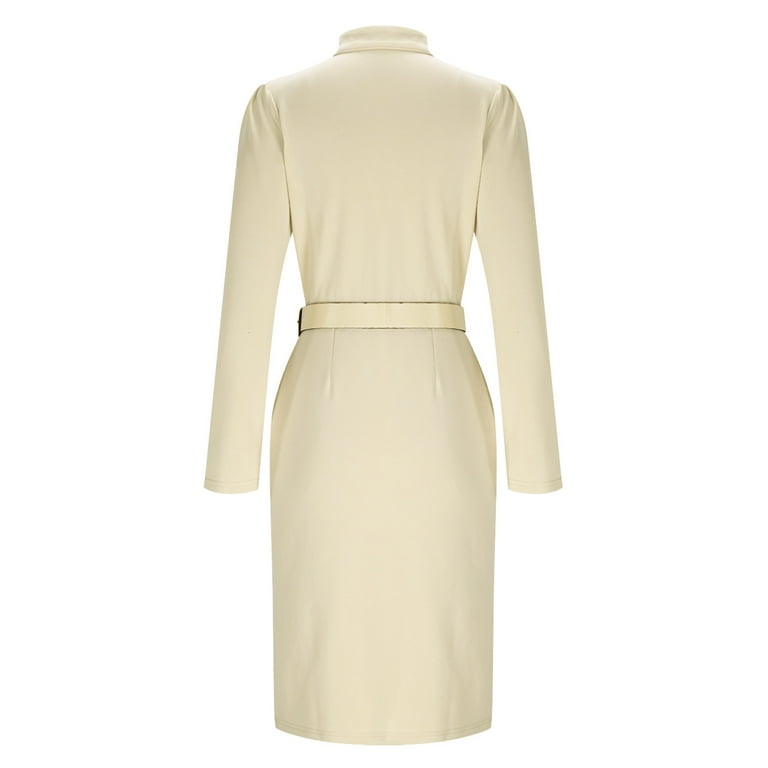 beige tailored long sleeve shift dress Seed Cora Long Sleeve Shift Dress Sandy Cream / M