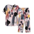 thumbnail image 2 of Luxalzxs Womens Match Sets Summer Cotton Linen Pajamas Sets Casual Loose Floral Print Short Sleeve Tops and Pants Pjs Lounge Sets Sleepwear, 2 of 3