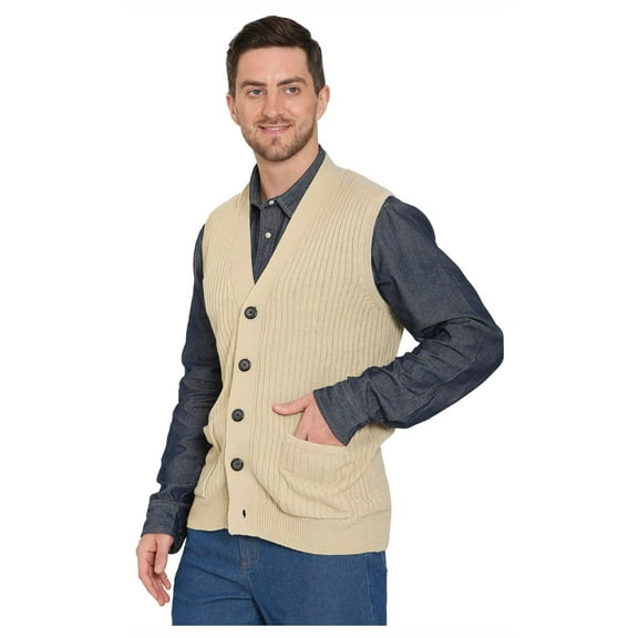 Turtle Bay New York Men's Relaxed Fit Rib Knit Sweater Vest - Button Front with Pockets