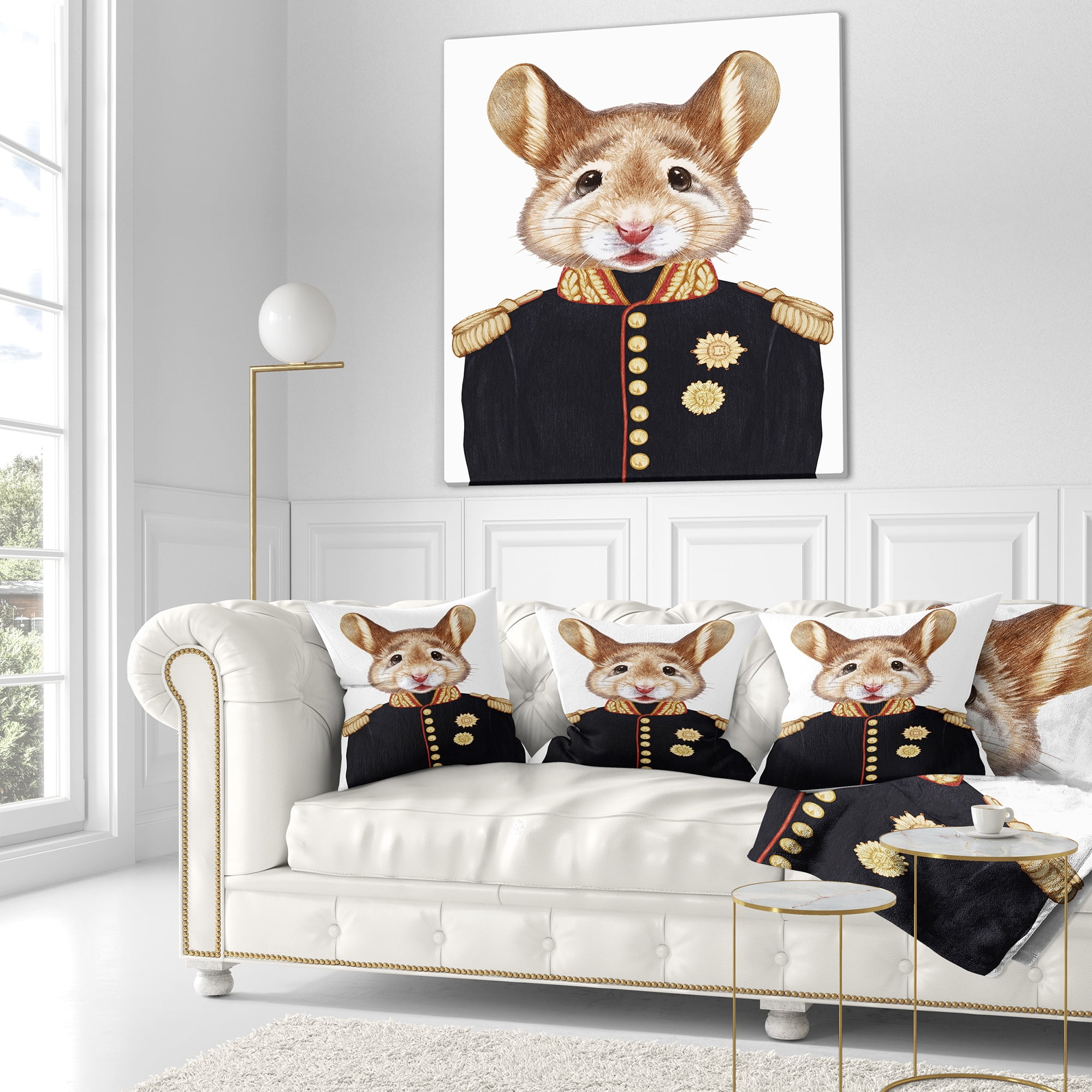 Designart Mouse in Military Uniform - Animal Throw Pillow - 16x16