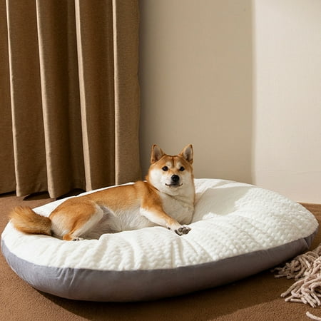 Round Orthopedic Dog Bed Mat 17.32x13.39x2.76in Detachable Washable Plush Pet Cushion with Non-Slip Bottom All Season Warm Dog Kennel Mat for Medium Dogs & Cats