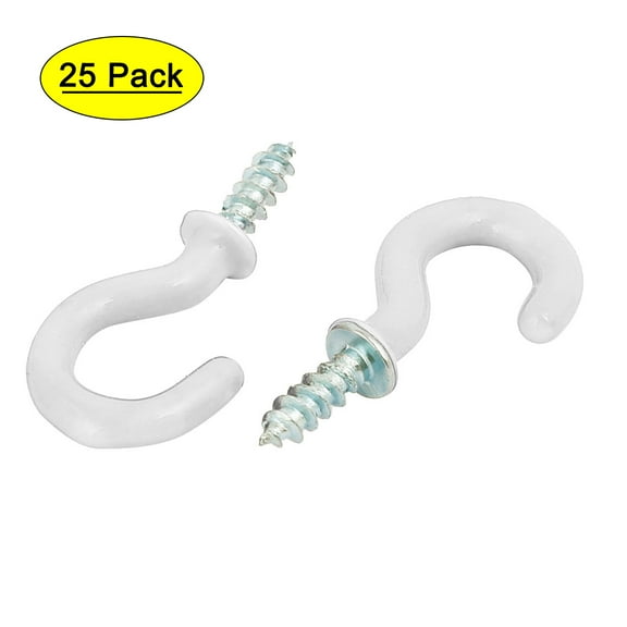 Uxcell Screw-in Open Cup Ceiling Hooks Hangers 5/8 Inch Plastic Coated White 25pcs