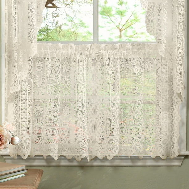 Hopewell Heavy Floral Lace Kitchen Curtain Tiers