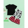 thumbnail image 4 of Franhais Baby Kid Girls Pants Set, Short Sleeve Cow Print T-shirt with Patchwork Flare Pants, 4 of 9