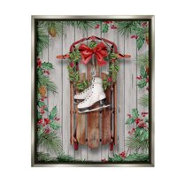 Stupell Industries Winter Ice Skates & Sled Holiday Painting Gray Floater Framed Canvas Art Print Wall Art, 17 x 21