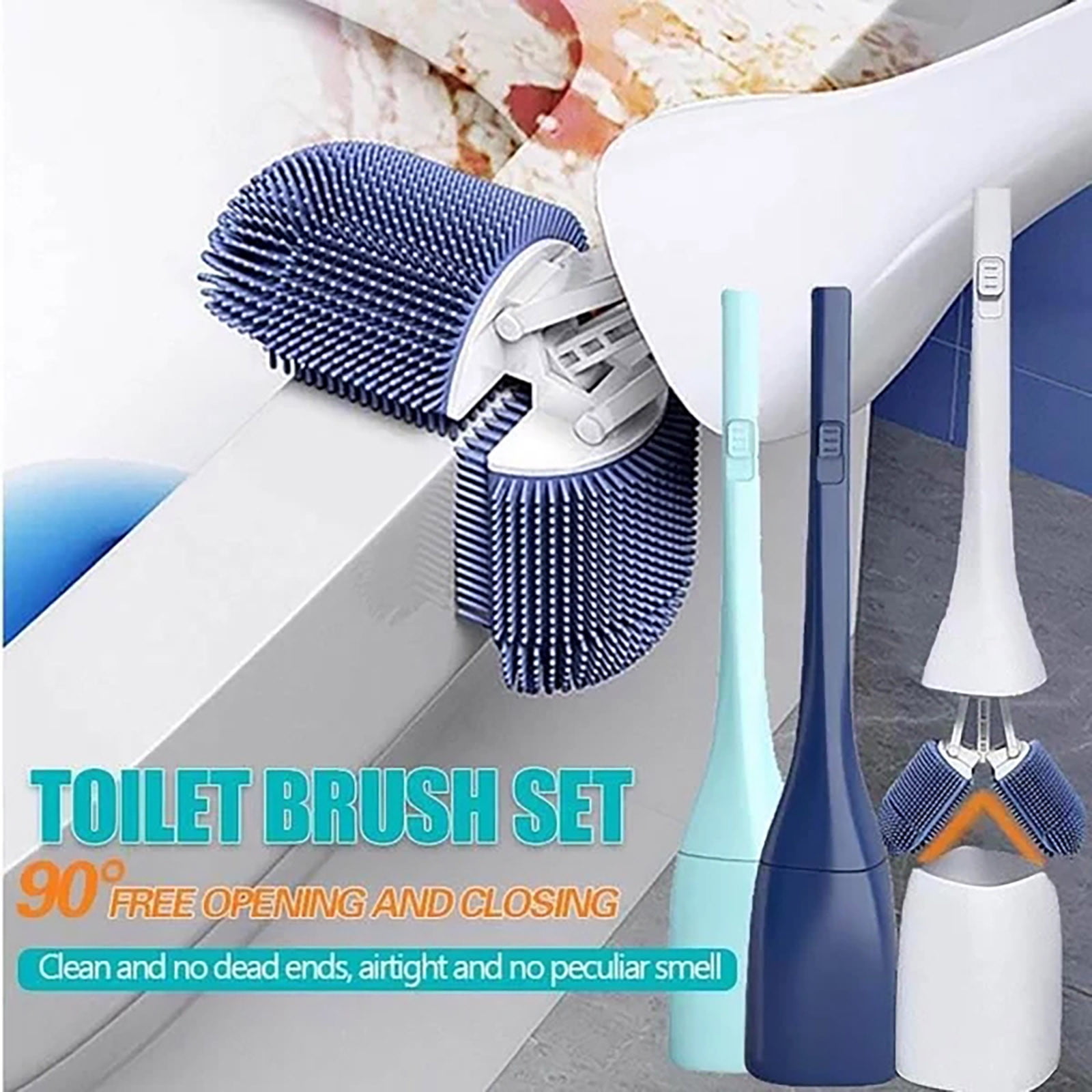 WNG Deep Cleaning Toilet Brush Set Toilet Brush 90°Round Toilet Brush No Dead  Corner Silicone Toilet Brush with Holder 