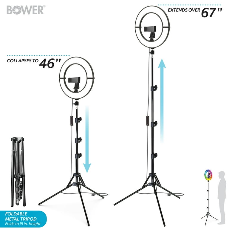 Bower 12 Inch Foldable Ring Light with Adjustable Stand and Remote Control- Black
