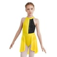 thumbnail image 2 of Hansber Kids Girls Mock Neck Rhinestone Skating Dress Gymnastic Leotard Ballet Latin Lyrical Dance Yellow&Black 10, 2 of 7