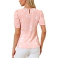 thumbnail image 3 of INSPIRE CHIC Women's Shirred Tops Crew Neck Short Sleeve Keyhole Back Floral Blouse L Pink White, 3 of 5